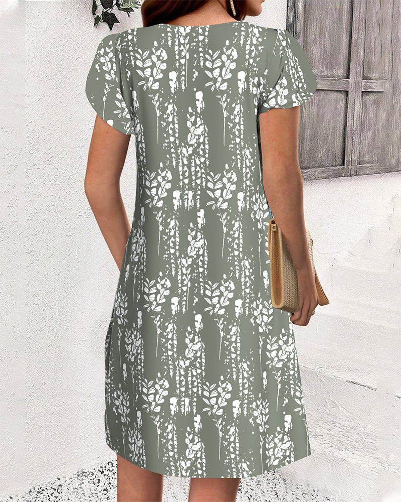 Robe Manches Pétales Imprimée Décontractée
