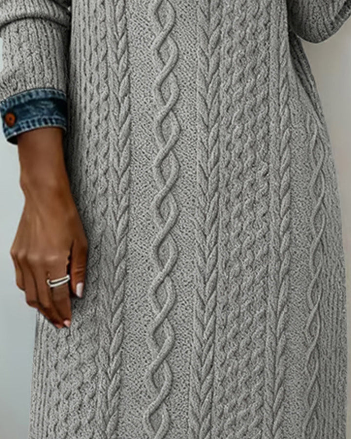Robe À Col En Jean, Motif Torsadé Et Patchwork