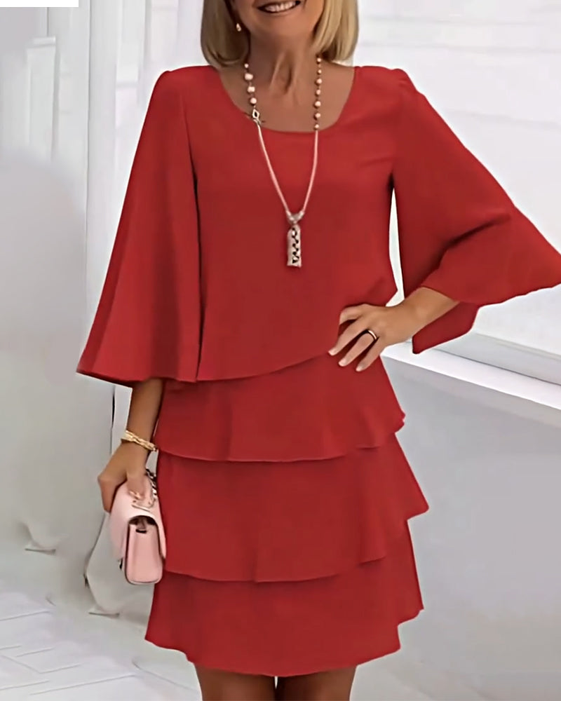 Élégante Robe Unie À Manches Trois-Quarts