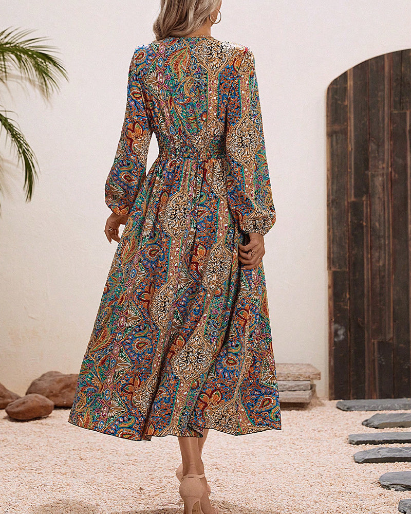 Robe élégante imprimé cachemire multicolore