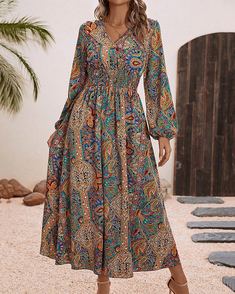 Robe élégante imprimé cachemire multicolore