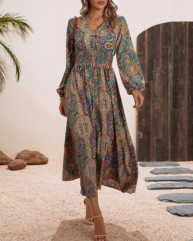 Robe élégante imprimé cachemire multicolore