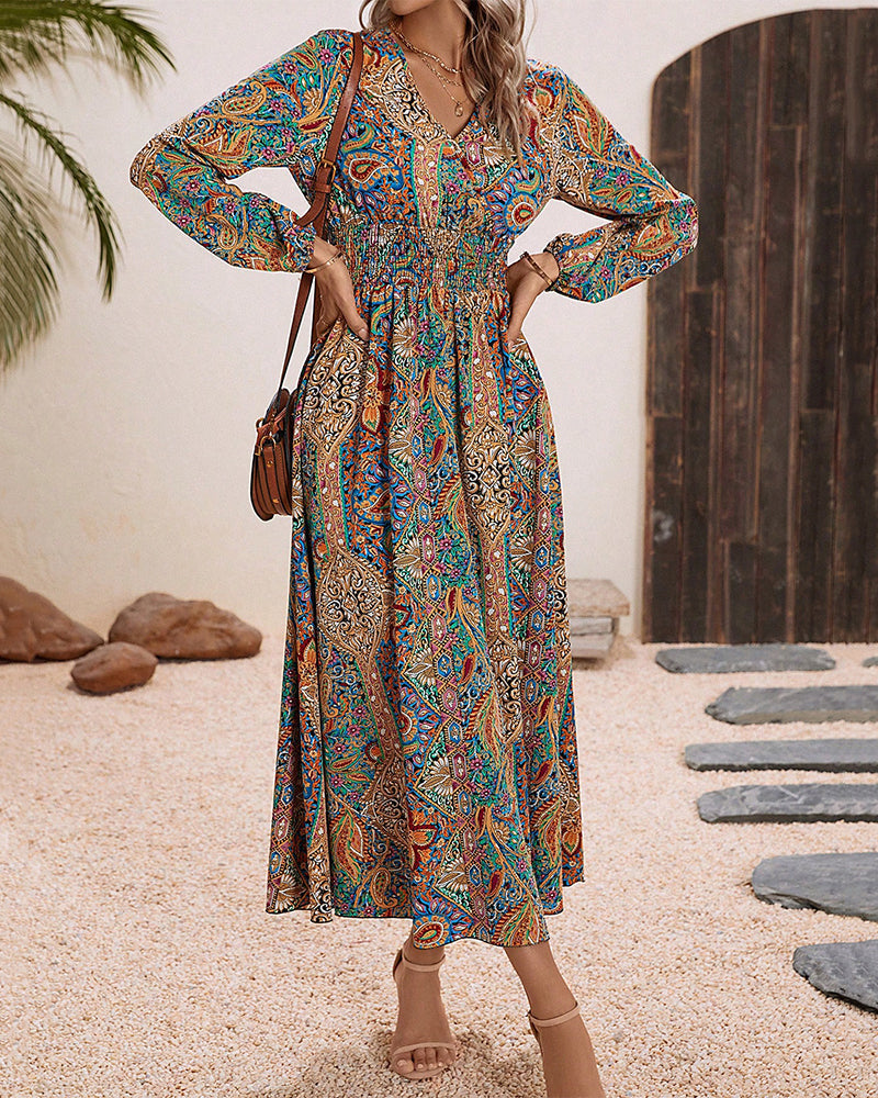Robe élégante imprimé cachemire multicolore