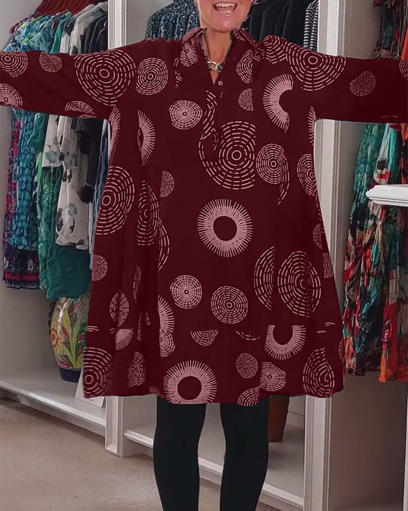 Robe décontractée à revers à imprimé géométrique