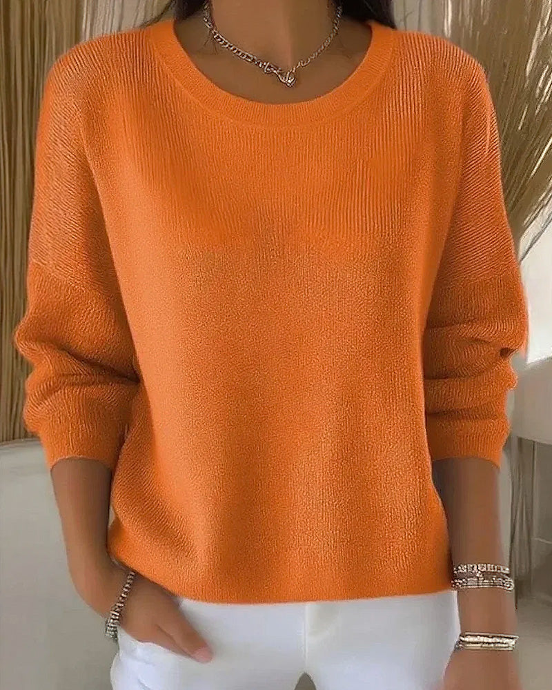Pull Uni Col Rond Épaule Tombante