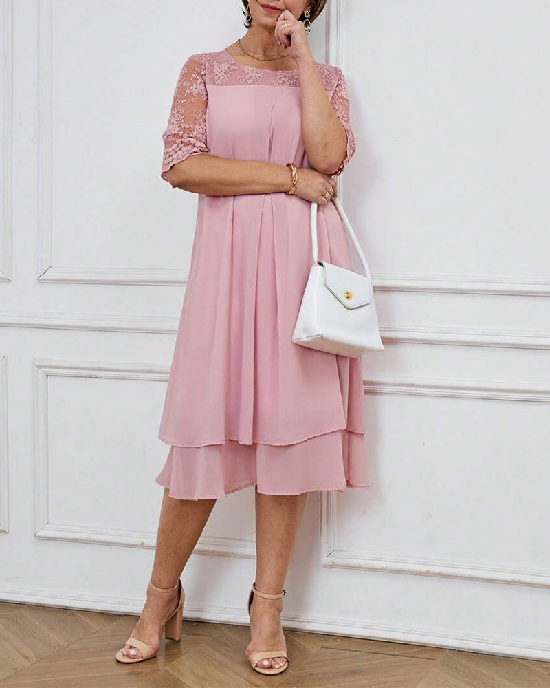 Robe Fashionable Et Élégante Dentelle Manches Mi-longues