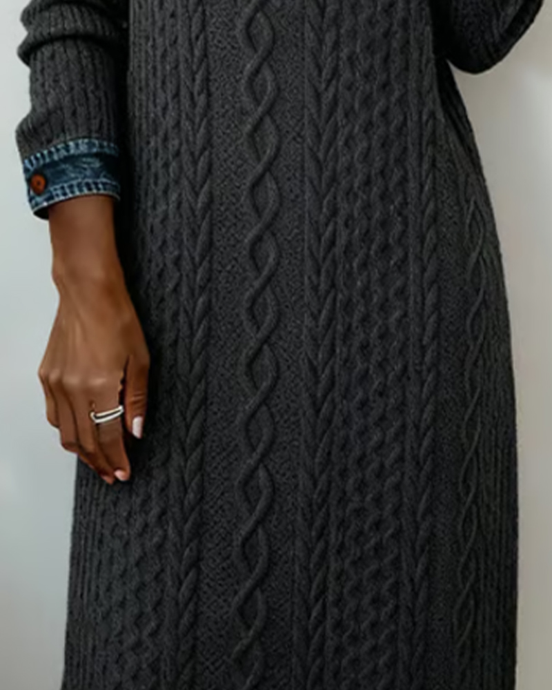 Robe À Col En Jean, Motif Torsadé Et Patchwork