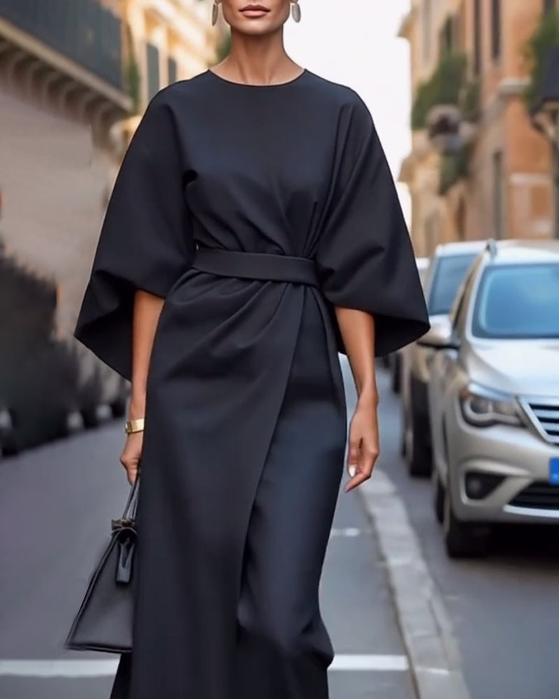Robe Avec Manches Lanternes Élégantes Et Ceinture