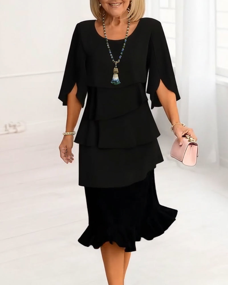 Robe Élégante Col Rond À Volants