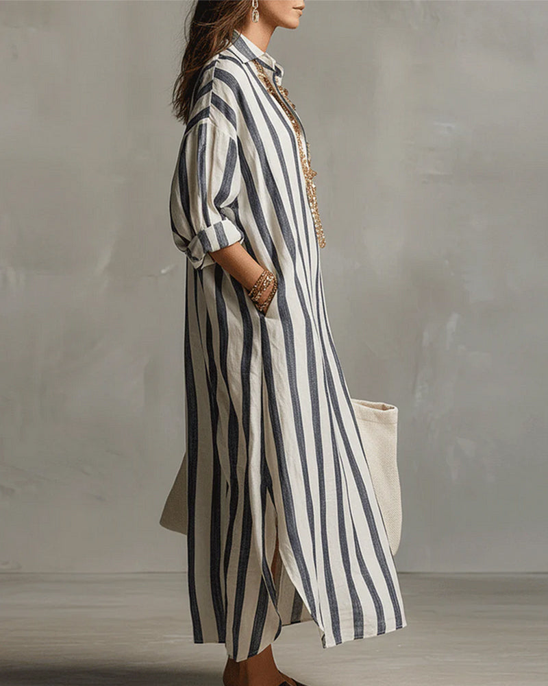Robe Rayée À Col À Revers