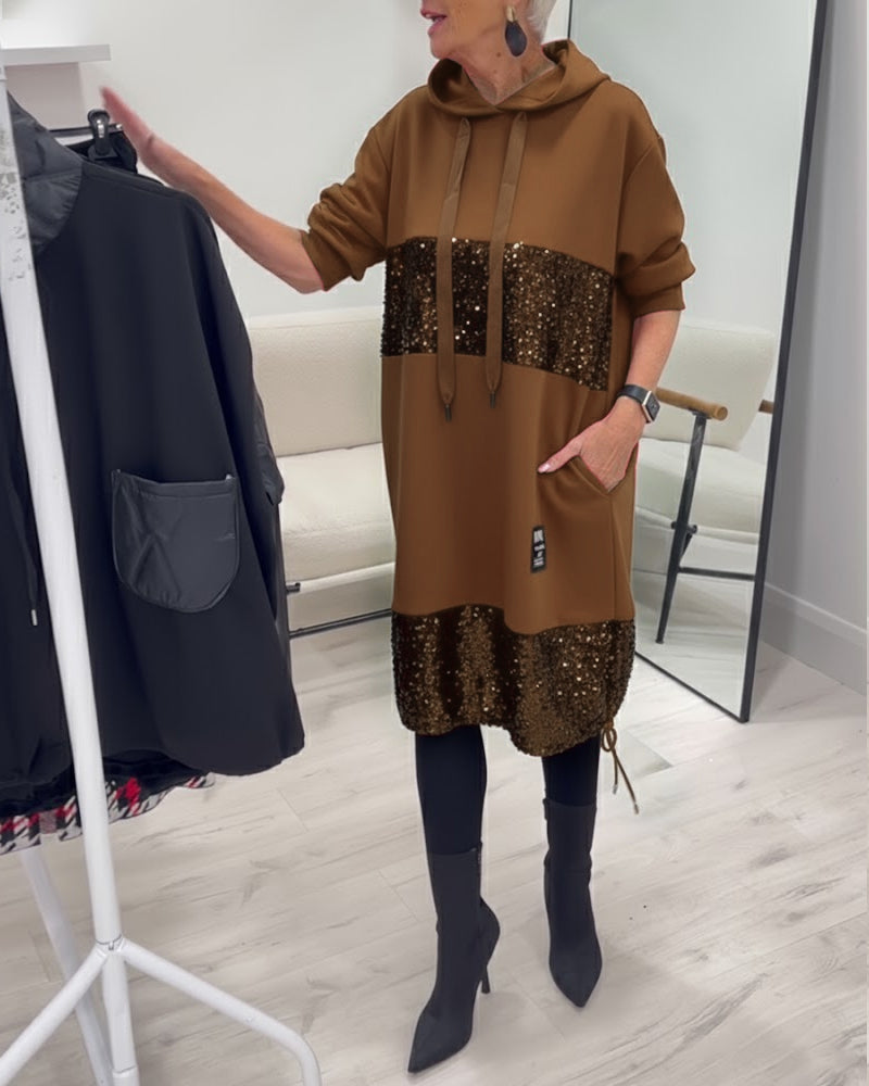 Robe À Capuche Avec Patchwork Tendance
