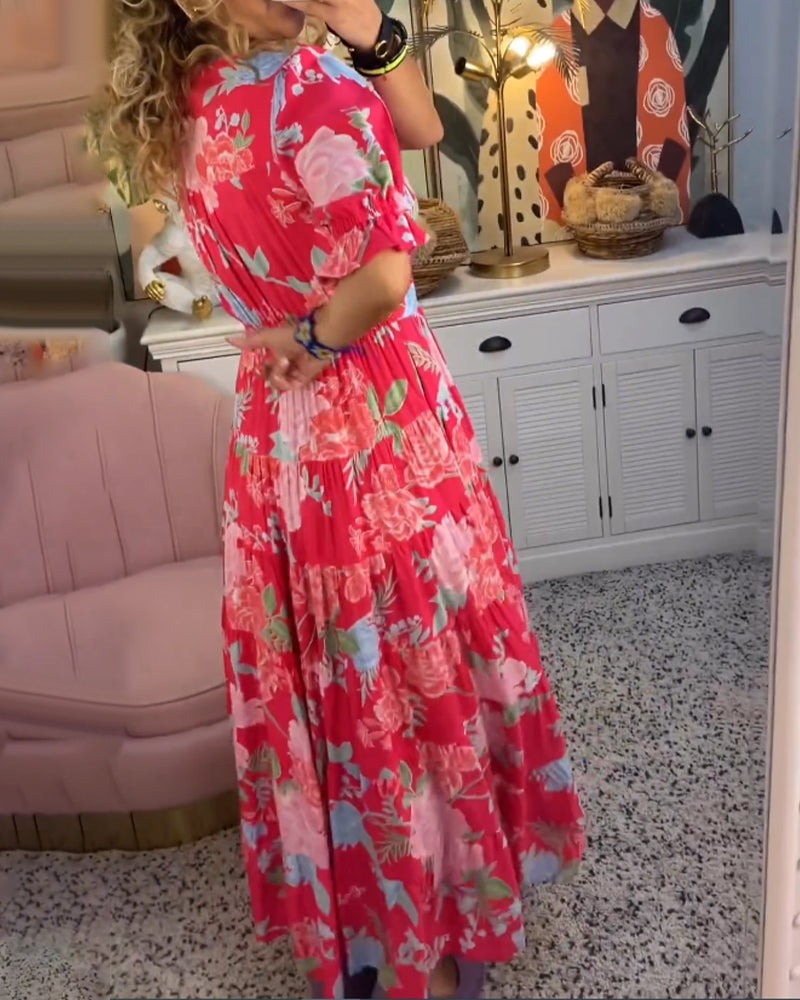 Robe à poche col V imprimé fleuri