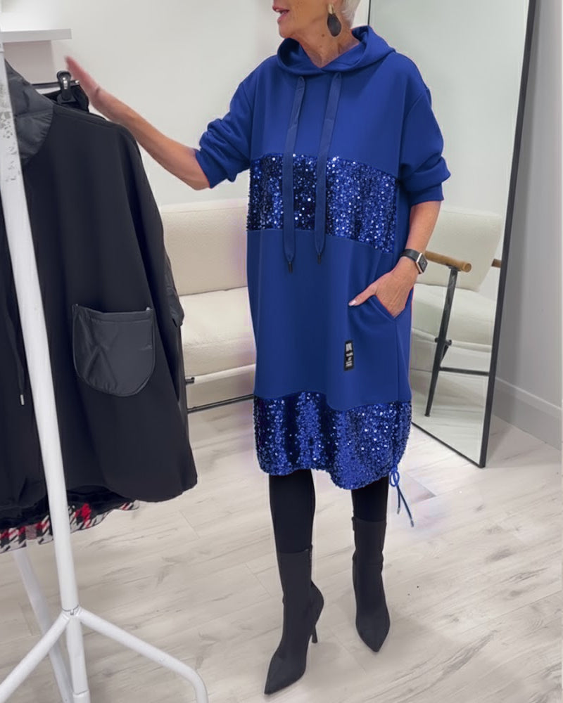 Robe À Capuche Avec Patchwork Tendance