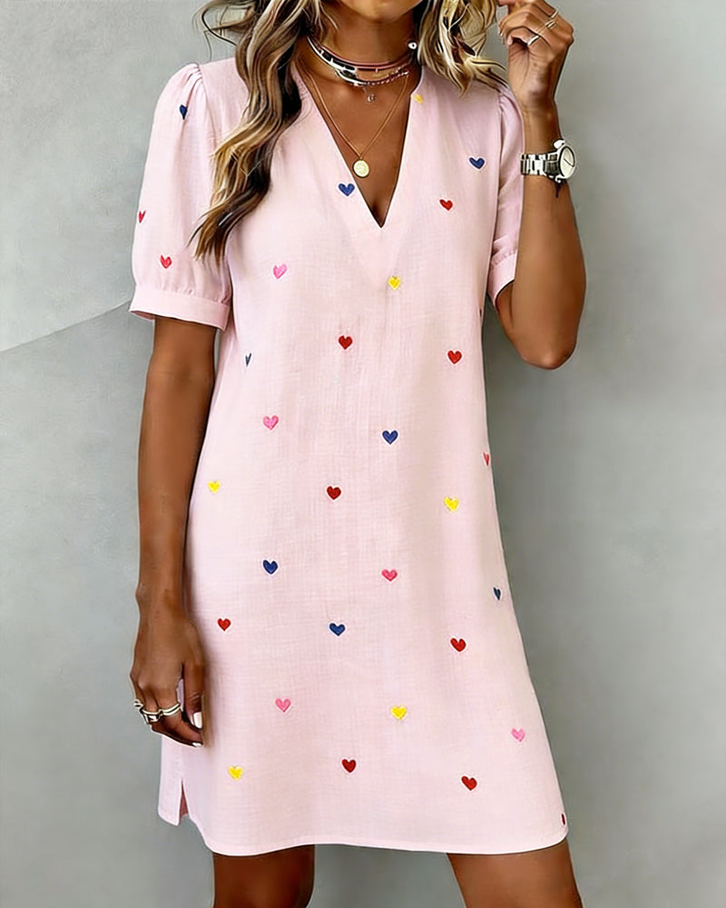 Robe Colorée À Imprimé Cœur Et Col En V