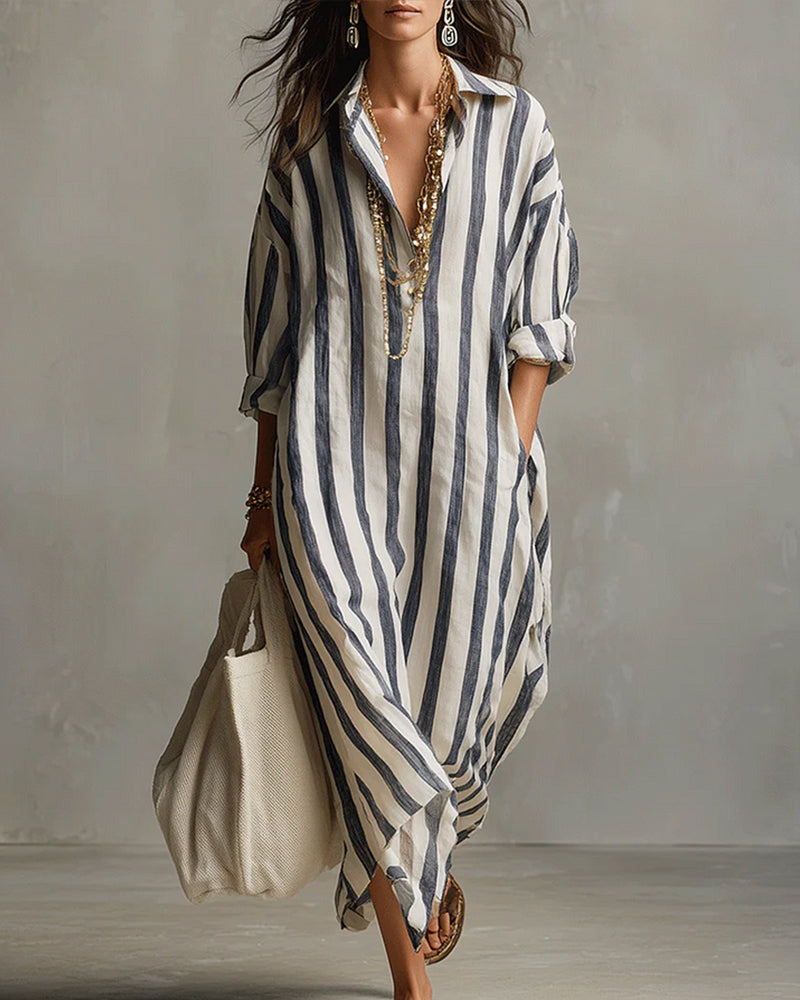 Robe Rayée À Col À Revers
