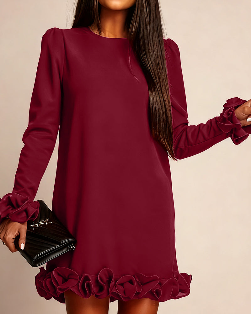 Robe Manche Ballon Droite Bouton Fleur