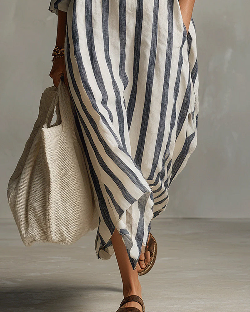 Robe Rayée À Col À Revers
