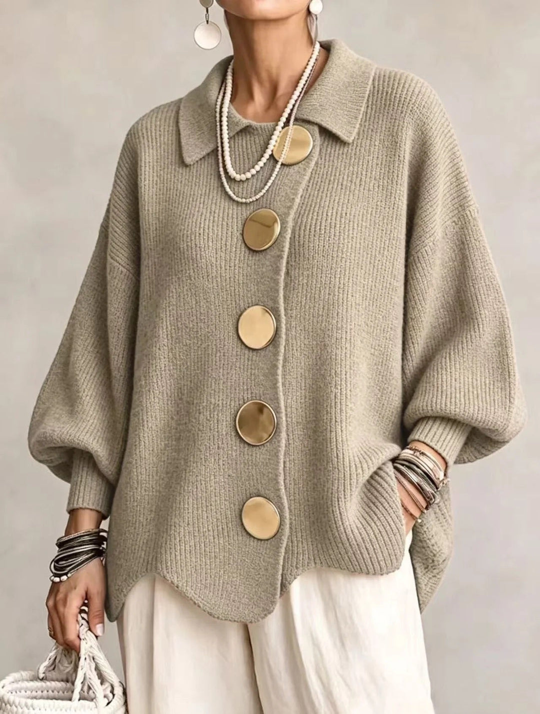 Kayda - Oversized Collared Button Cardigan