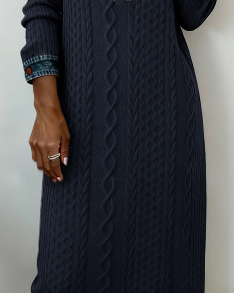 Robe À Col En Jean, Motif Torsadé Et Patchwork