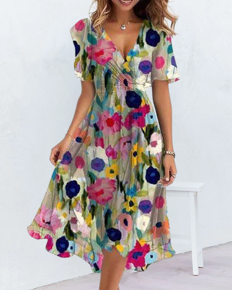 Robe imprimée colorée col V