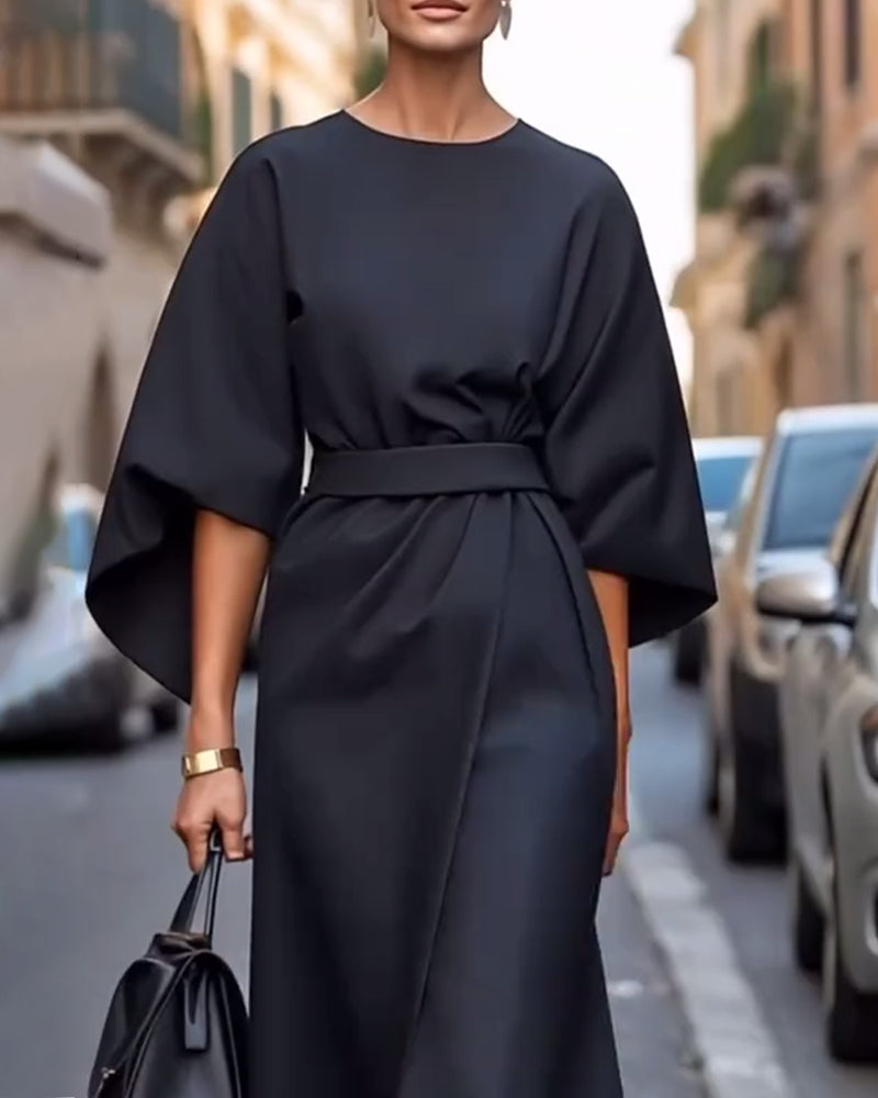 Robe Avec Manches Lanternes Élégantes Et Ceinture