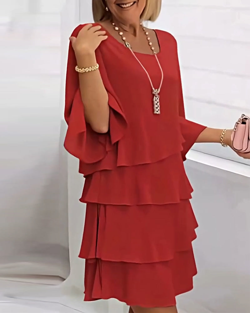 Élégante Robe Unie À Manches Trois-Quarts