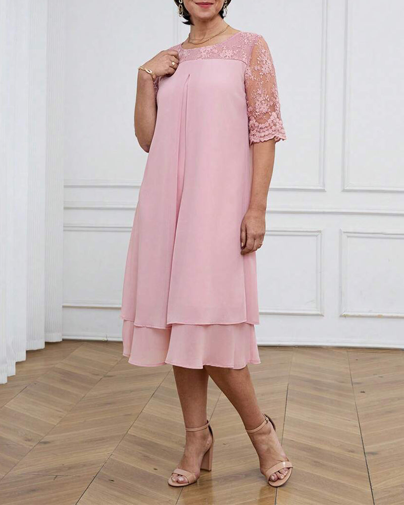 Robe Fashionable Et Élégante Dentelle Manches Mi-longues