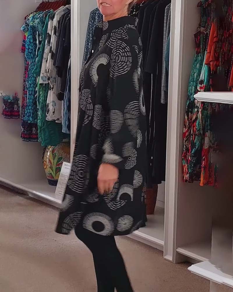 Robe décontractée à revers à imprimé géométrique
