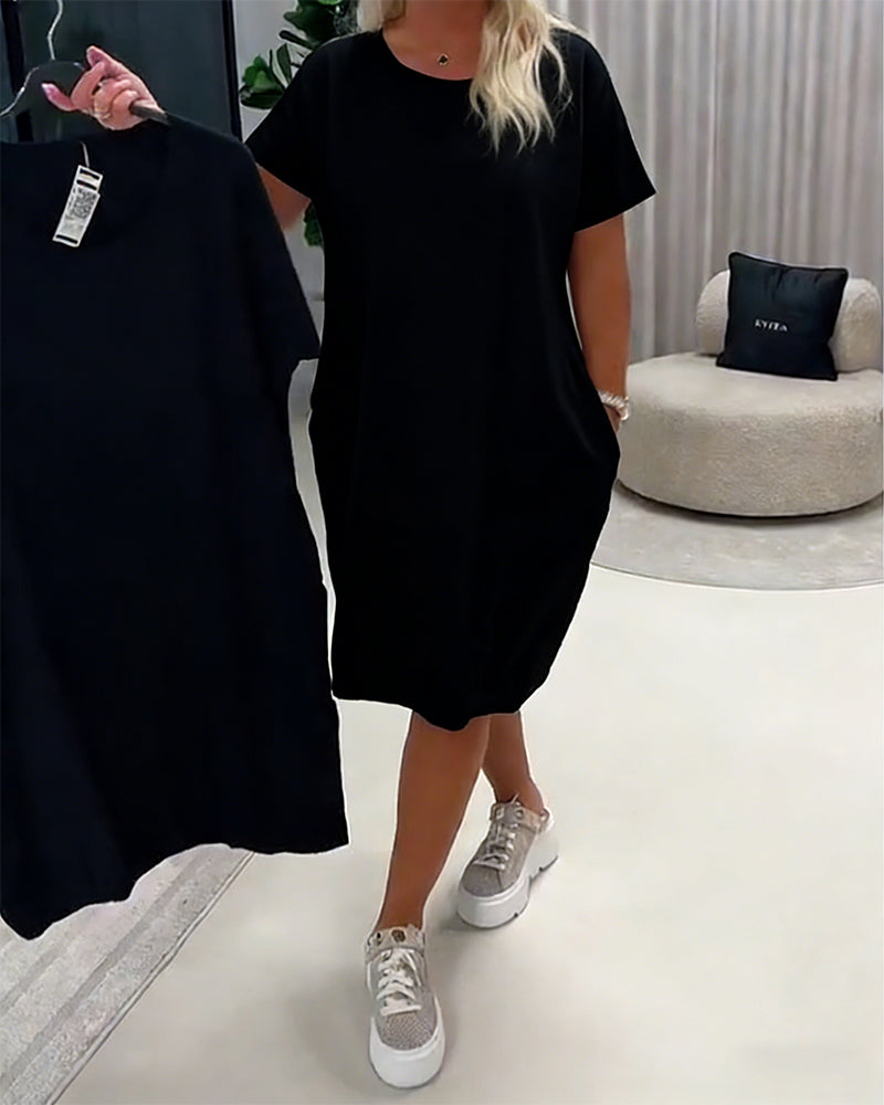 Robe Manches Courtes Encolure Ronde Loose-Fit