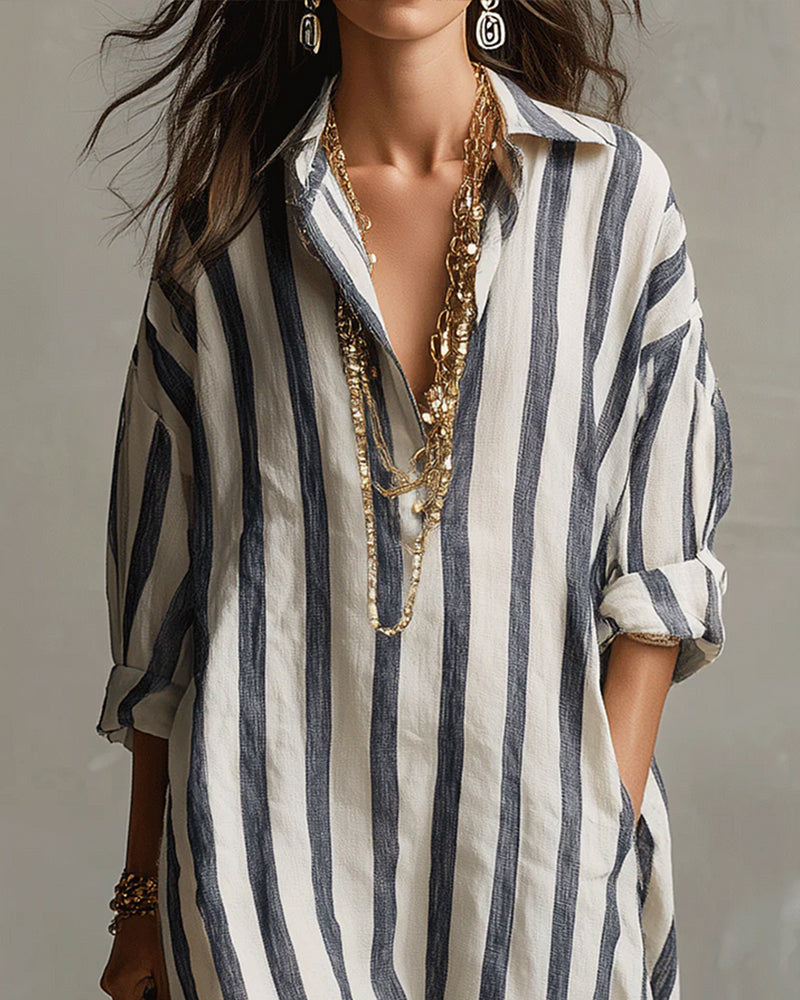 Robe Rayée À Col À Revers