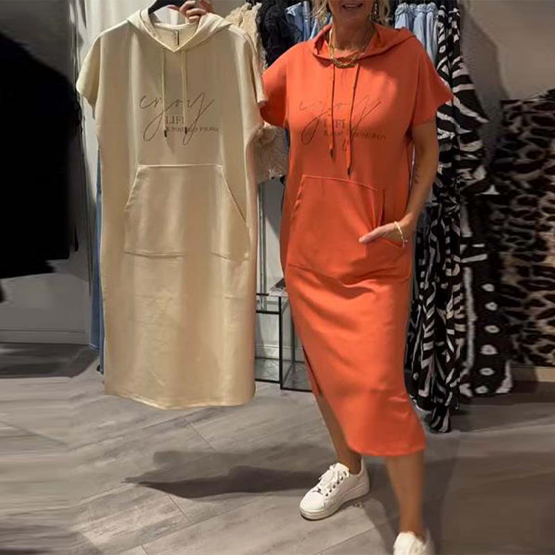 Robe À Capuche Décontractée Cordon
