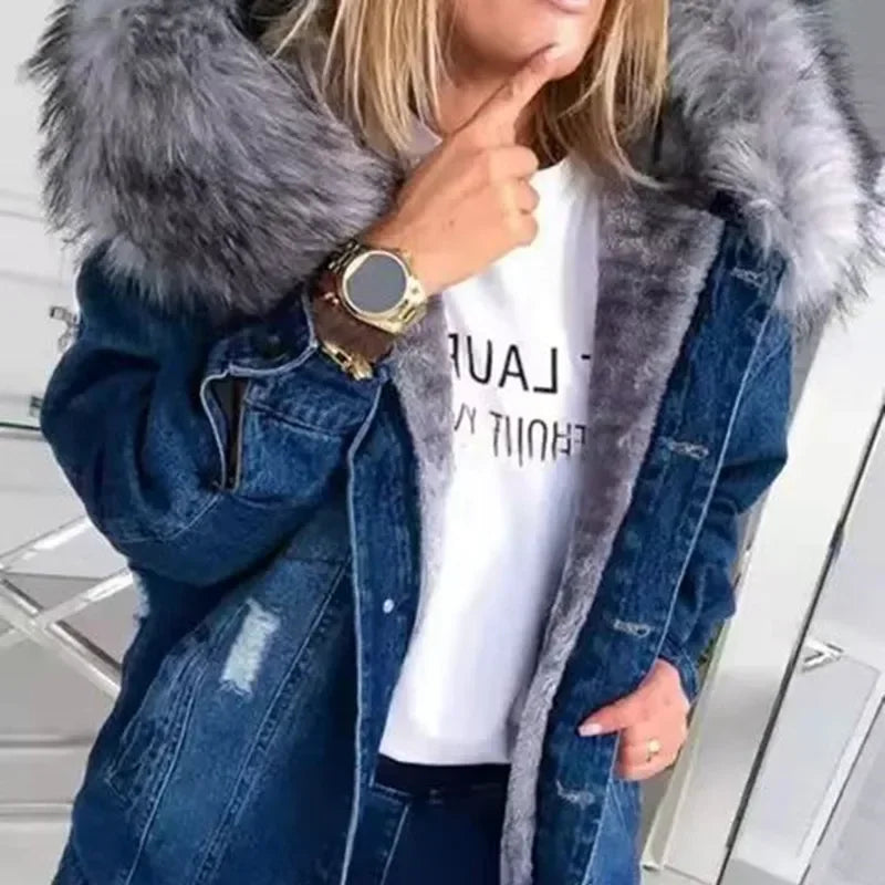Nora | Denim Jacket with Faux Fur Collar and Fleece Lining