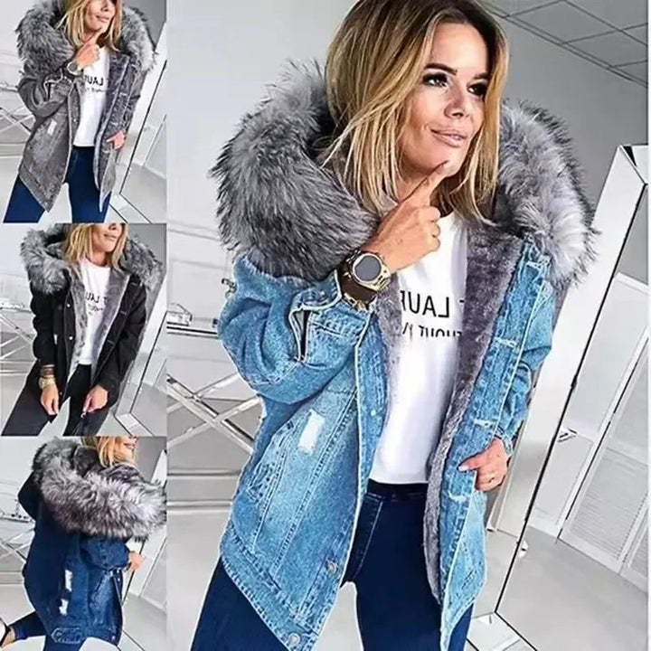 Nora | Denim Jacket with Faux Fur Collar and Fleece Lining