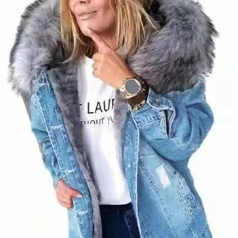 Nora | Denim Jacket with Faux Fur Collar and Fleece Lining