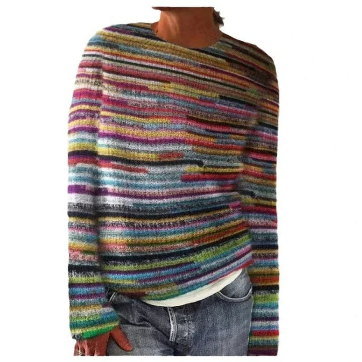 Women Sweaters Print Striped Jumpers Straight Casual Streetwear Pullovers Long Sleeve Elegant Lady Autumn High Street 2024