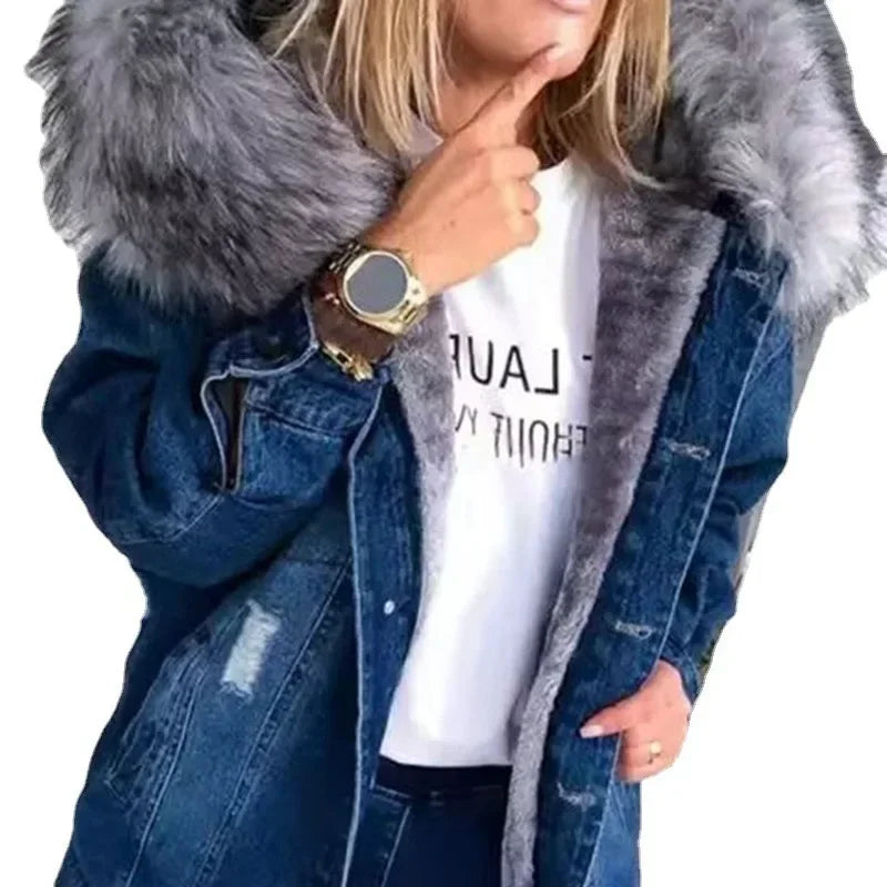 Nora | Denim Jacket with Faux Fur Collar and Fleece Lining