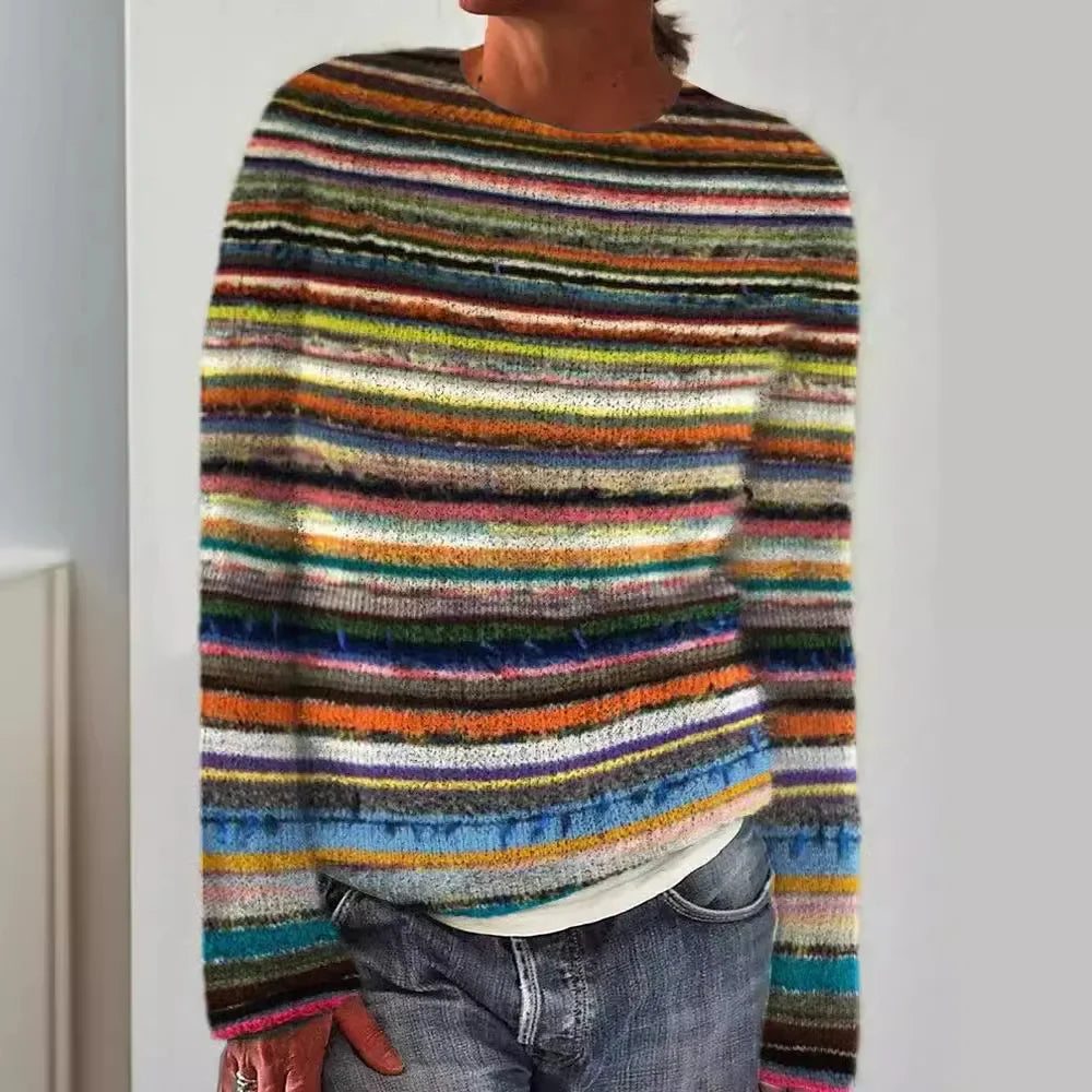 Women Sweaters Print Striped Jumpers Straight Casual Streetwear Pullovers Long Sleeve Elegant Lady Autumn High Street 2024