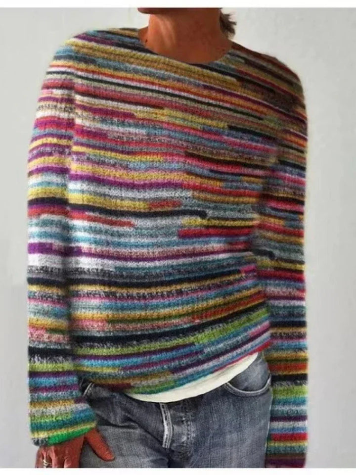 Women Sweaters Print Striped Jumpers Straight Casual Streetwear Pullovers Long Sleeve Elegant Lady Autumn High Street 2024