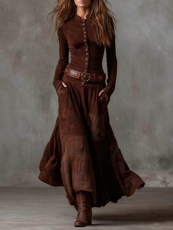 Elise | Suedette Maxi Dress with Belt