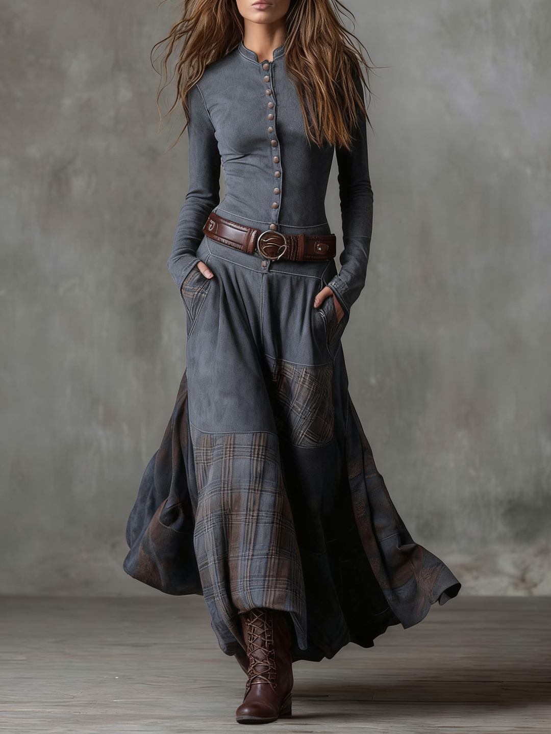 Elise | Suedette Maxi Dress with Belt