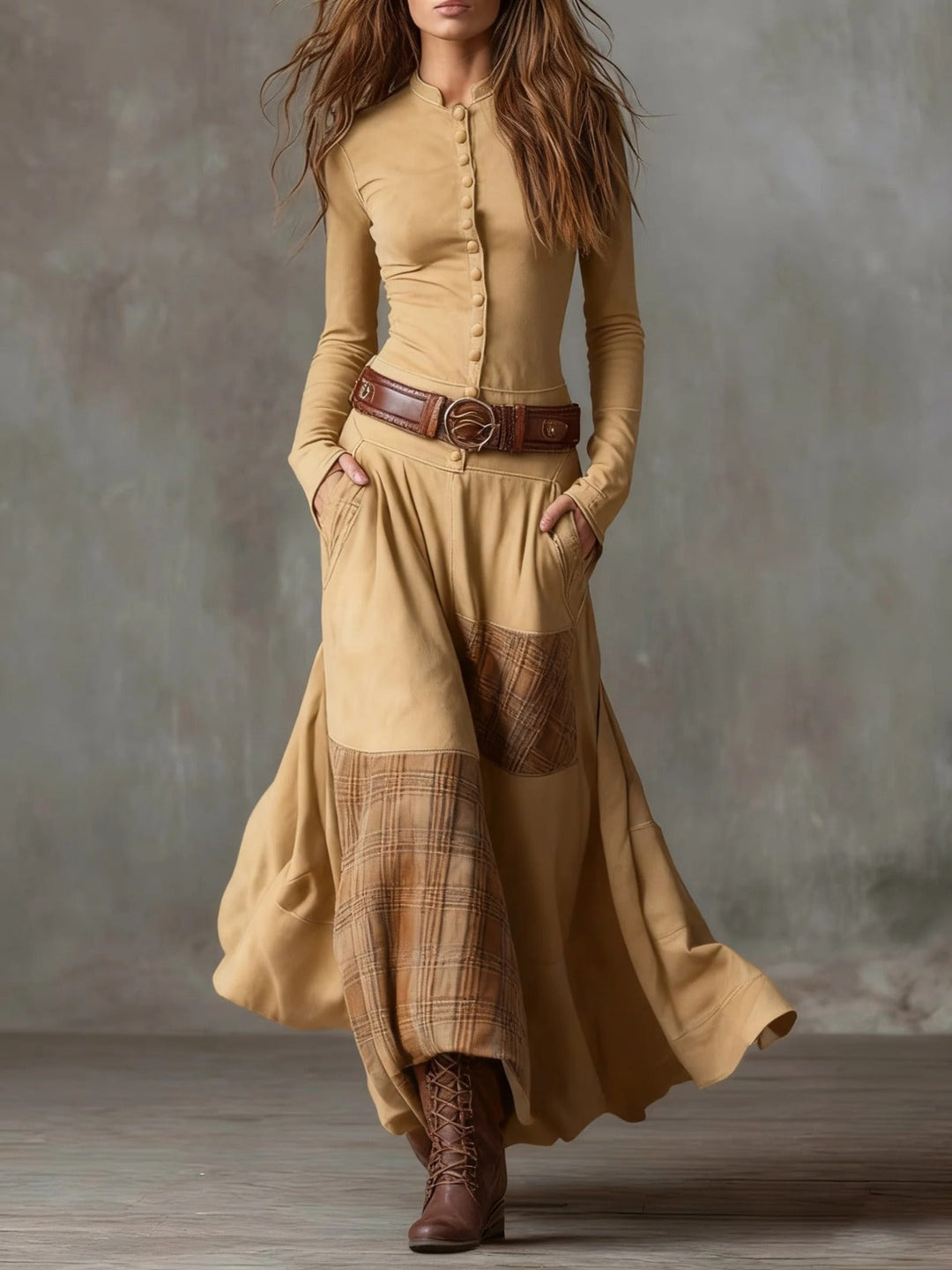 Elise | Suedette Maxi Dress with Belt