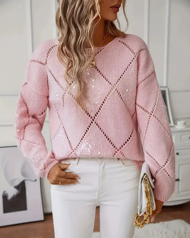 Pull Élégant Ajouré Paillettes
