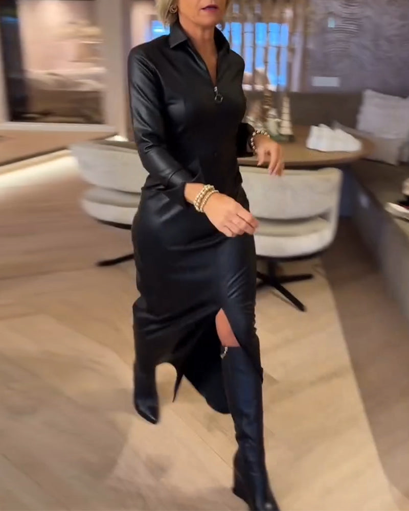Robe Revers Fermeture Éclair Pu À La Mode