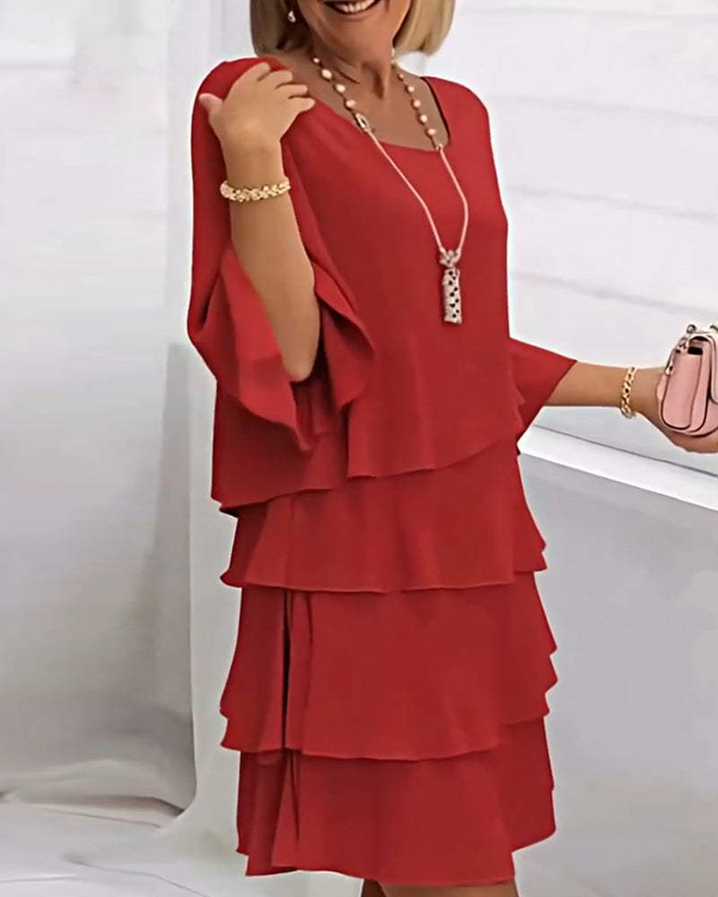Élégante Robe Unie À Manches Trois-Quarts