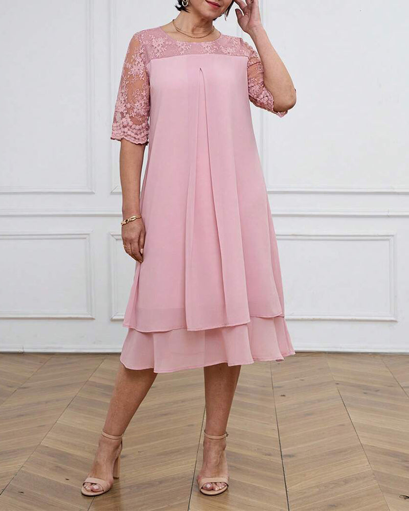 Robe Fashionable Et Élégante Dentelle Manches Mi-longues