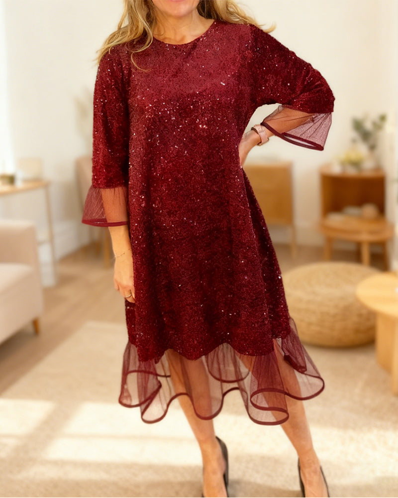 Robe Tendance À Manches Évasées Et Paillettes
