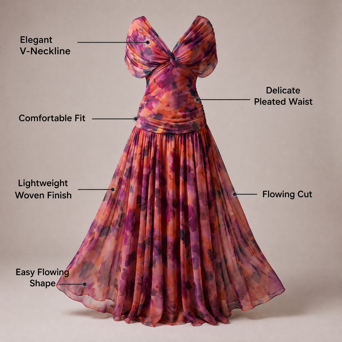 GRACEFUL V-NECK PARTY DRESS
