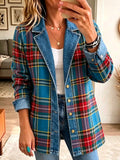 bela | Blue Tartan Check Denim Blazer