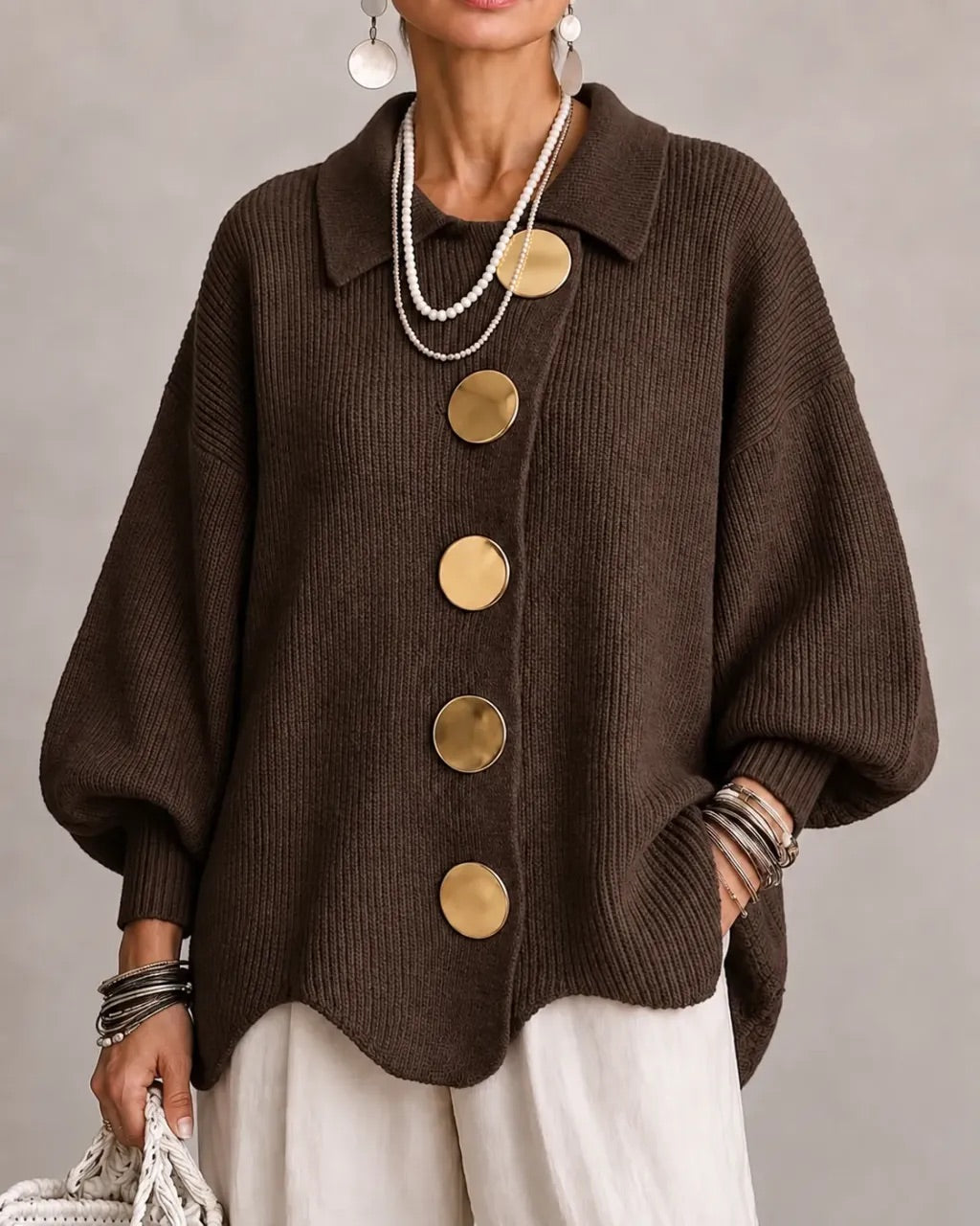 Kayda - Oversized Collared Button Cardigan