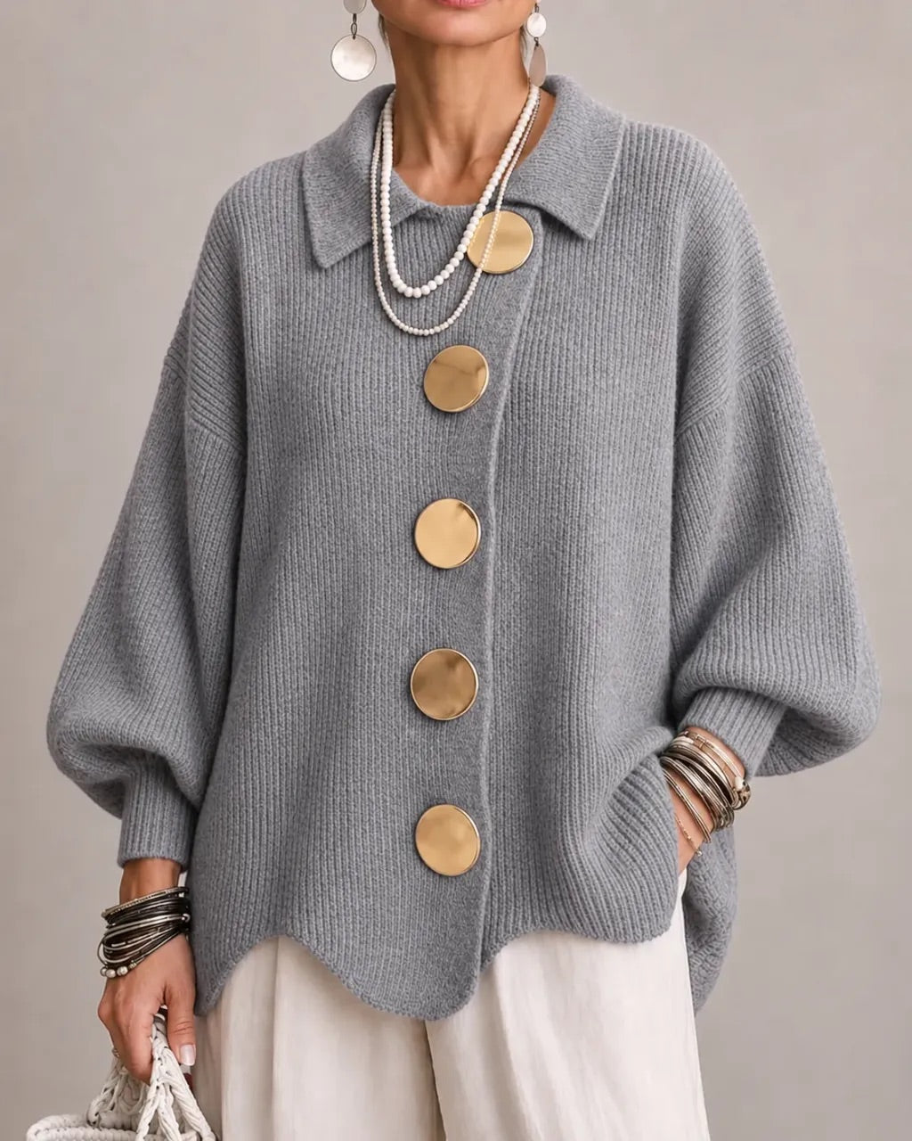 Kayda - Oversized Collared Button Cardigan